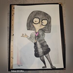 Pixar Incredibles Edna Mode Inspired Watercolor Original Painting On 9" X 12"